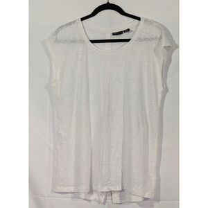 Tahari L Off White Lightweight Knit Blouse Cap Sleeve Button Back Top